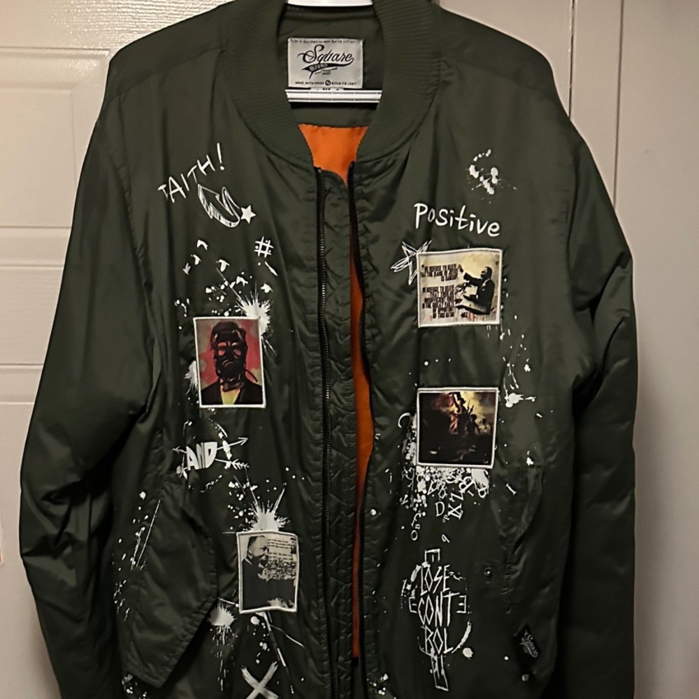 Graphic Olive Green Flight Jacket -